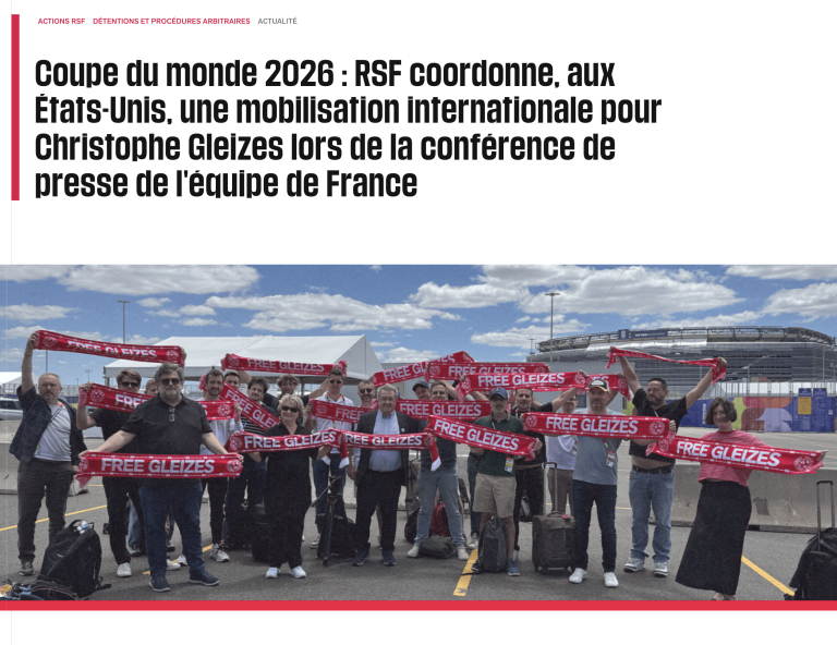 Coupe du monde 2026 : RSF coordonne, aux États-Unis, une mobilisation internationale pour Christophe Gleizes lors de la conférence de presse de l&rsquo;équipe de France