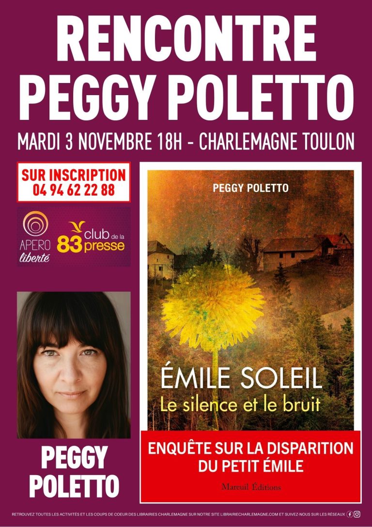 On se retrouve avec Peggy Poletto le mardi 3 novembre à 18h à Charlemagne Toulon